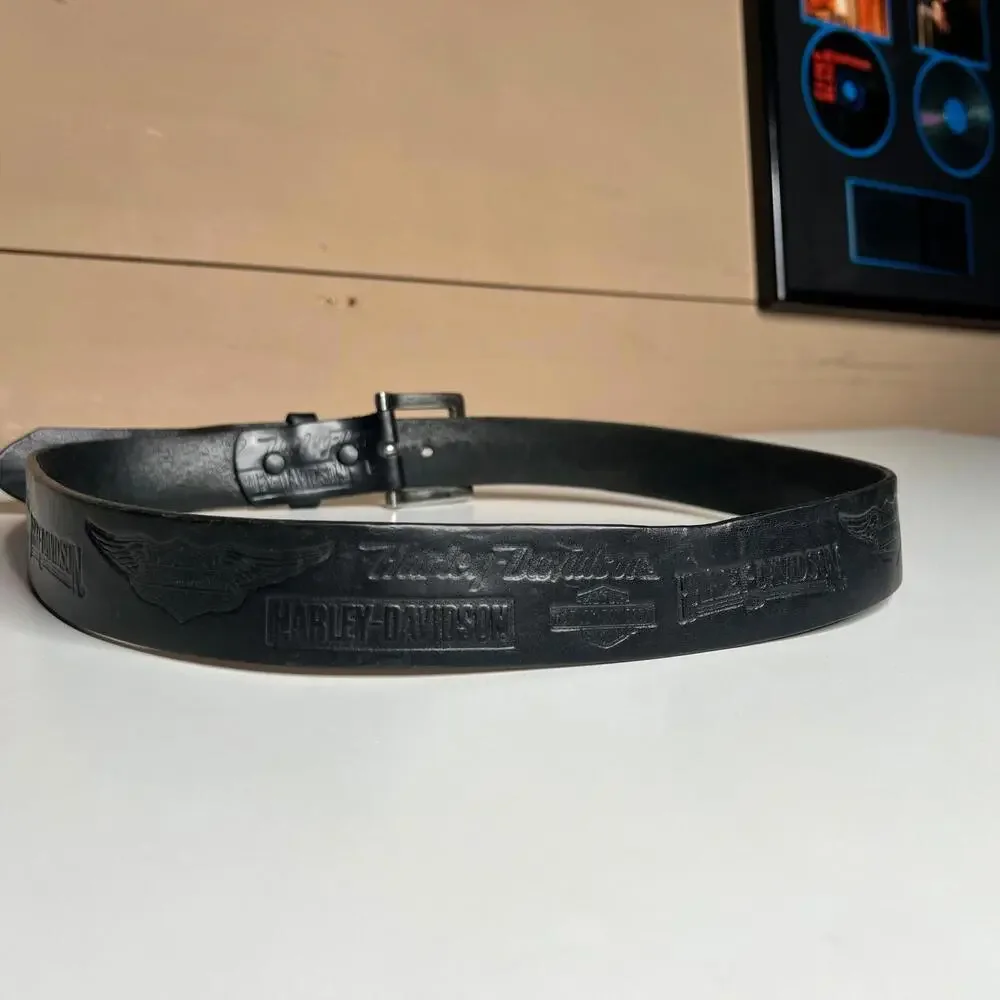 2007 Harley-Davidson Genuine Leather Belt‎ Black Embossed Logo USA 00s